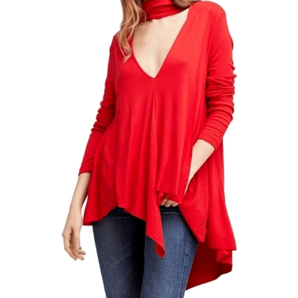 Free People Uptown Turtleneck Brilliant Red Tunic Top Size Small MSRP $78 - Picture 3 of 9
